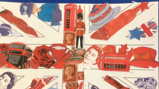 An image of a Union Jack, created using collage. 