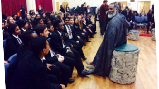 A group of students in a school hall. 