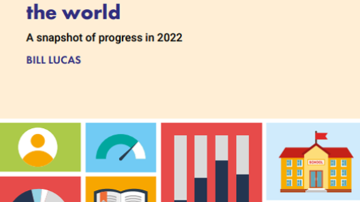 Report cover titled 'Creative thinking in schools across the world: A snapshot of progress in 2022' by Bill Lucas, with icons representing education and creativity.