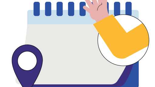 A paper calendar with an image of a hand waving. 