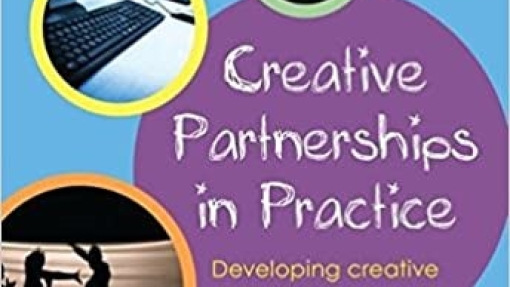 Cover of 'Creative Partnerships in Practice: Developing Creative Learners' by David Parker. Features a light blue background with a central purple circle, five circular images (keyboard, children playing, paintbrushes, dancers, collaborators), and a quote from Guy Claxton. CCE logo in the top right.