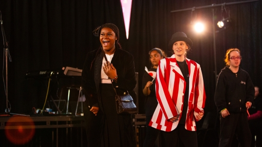 Two girls singing