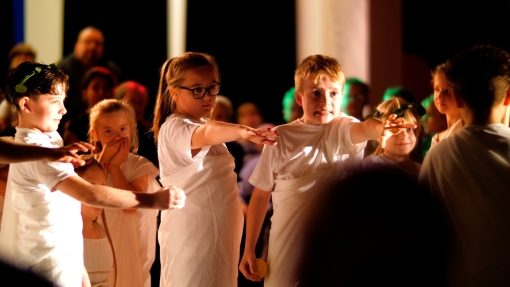 Young actors at Hillstone Primary performing Hercules and Phoebe