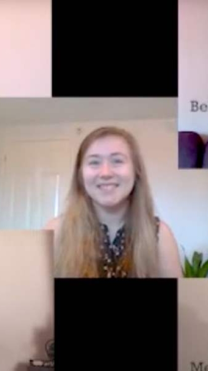 A screenshot of a video conference with five students, each in a separate frame arranged in a grid. The students' faces are blurred. Visible names and year levels include Katie (Year 13), Belicia (Year 11), Salma (Year 10), and Mei Ying (Year 12). The central frame shows another student without a visible name or year level.