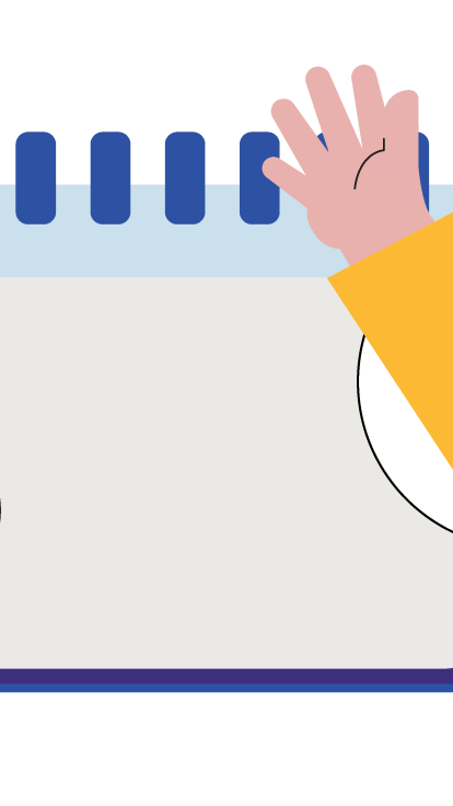 A paper calendar with an image of a hand waving. 