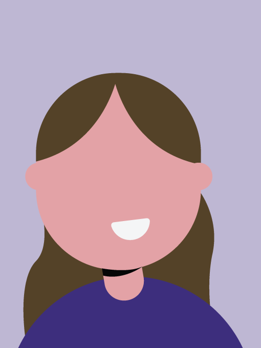 An avatar of a woman with long brown hair in a purple top 