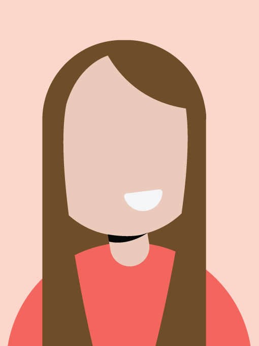 An avatar of a woman with long brown hair in a red top.