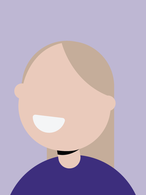 An avatar of a woman with blond hair and a purple top.