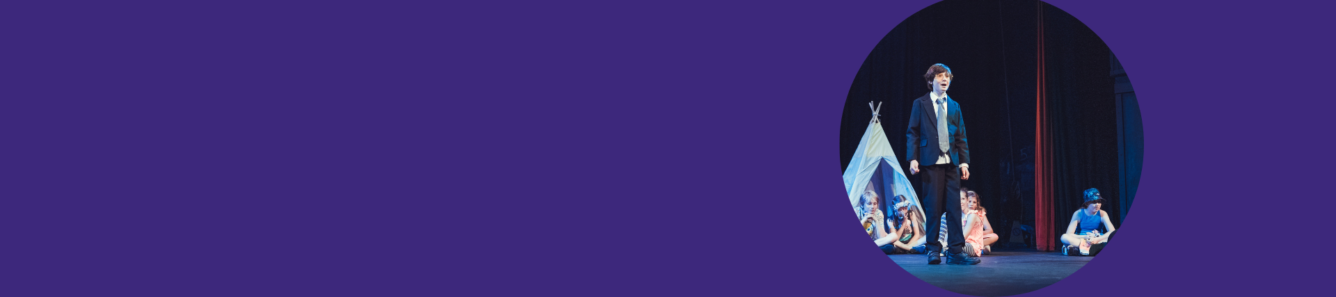 A purple banner with an image of someone performing on stage on the right