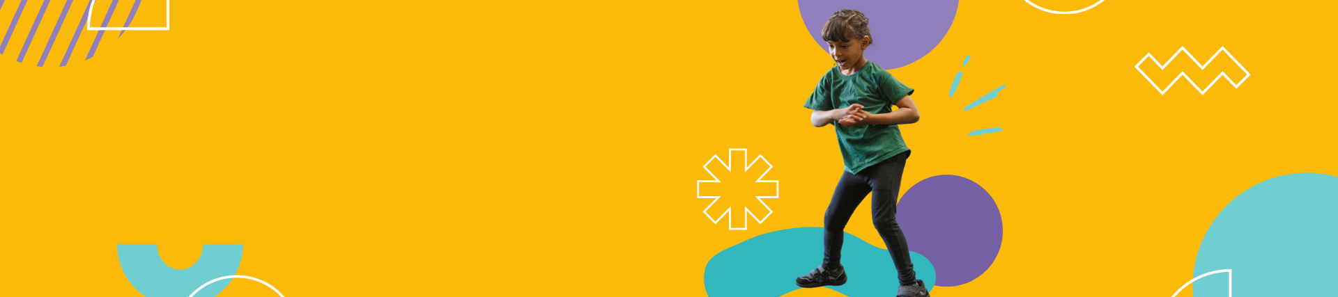 A yellow banner with an image of a girl dancing 