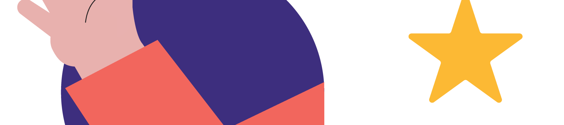 A stylized illustration of an arm with a hand raised, positioned next to a yellow staircase with a star at the top. The arm is colored in red and purple, and the hand is light pink.