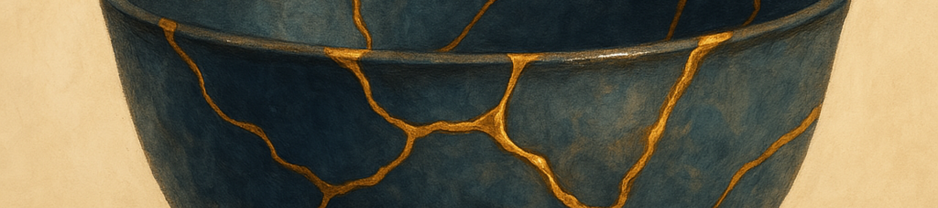 A blue and gold Kintsugi bowl