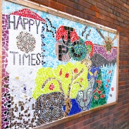 Art work on a wall outside a school